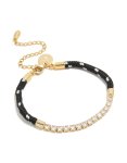 Waterproof Gold Plated Stainless Steel Half Tennis & Half Black Cord Bracelet