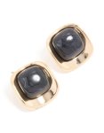 Goldair Gold Black Marble Stone Centre Square Stud Earrings