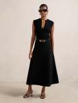 Celia Petite Extended Shoulder Midi Dress - 16 Black