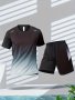 2-PIECE Men's Summer Basketball Training Running Outfit Set Gradient Short Sleeve T-Shirt & Quick-drying Shorts Set