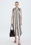 Linen-blend Shirt Dress - Cream & Black Striped