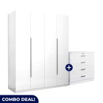 White 4 Door Wardrobe And 4 Drawer Set
