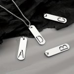 1PC Men's Stainless Steel Square Tag Letter Necklace Male Simple English Letter 26 Letters Stainless Steel Pendant