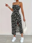 Floral Print Slit Hem Cami Dress Stylish Backless Sleeveless Midi Cami Dress For Spring & Summer Women's Clothing
