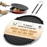 Splatter Screen For Frying Pan Usa Brand 13-INCH Black- Silicone Grease Splatter Guard For 12"-13" Pans - Keeps Stove Clean - Oi