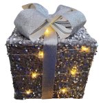 Gift Box With Bow And LED Lights Silver 20CM