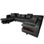 Clarence U Shape Sectional Corner Sofa- Faux Leather-black