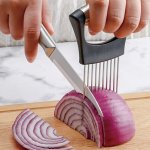 1PC Stainless Steel Onion Slicer Holder Multipurpose Meat Tenderizers Vegetable Potato Tomato Lemon Cutting Tool Full Grip Handl