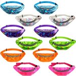12 Pieces Holographic Fanny Packs Shiny Neon Waist Bags Waterproof 80S Running Fanny Pack Outdoor Sport Waist Pack With Adjustab