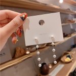 1 Pair Elegant Tassel Drop Earrings Faux Pearl Beaded French Vintage Style Long Dangle Ear Studs For Women Sophisticated Fashion