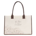 Cotton Canvas Tote Bag - Be Strong And Courageous Dahlias Cream