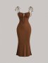 Solid Color Ruched Cami Dress Elegant Sleeveless Bodycon Dress For Spring & Summer Women's Clothing