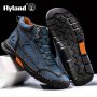 Flyland Men's Stitching Ankle Boots Breathable Anti-skid Lace-up Shoes With Pu Leather Uppers For Outdoor Autumn And Winter