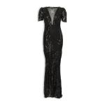Black Short Sleeve Sequins Illusion Dress