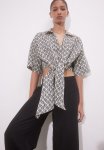 Tie-detail Blouse - Black & Patterned