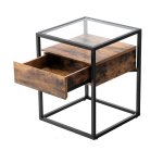 Lifespace Industrial High Quality Rustic Glass End Table With Drawer