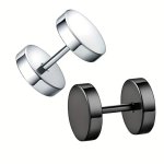 1PAIR Men's Round Disc Earrings Cartilage Ear Bone Clasps That Can Be Twisted At Both Ends Made Of Stainless Steel Simple Round