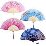 Yeabwps 4 Pcs Handheld Floral Folding Fans Foldable Silk Bamboo Fan