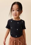 Frill-trimmed Ribbed T-Shirt - Grey Multi