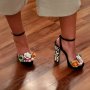 Women's 3D Floral Ankle Strap High Heels Open Toe Chunky Heel Sandals Fashionable Dress Shoes