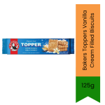 Bakers Toppers Vanilla Cream Filled Biscuits 125G Vanilla Sandwich Biscuits For Tea Time & Sweet Snacks Smooth Cream Filling Wit