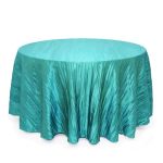 Your Chair Covers - 132 Inch Round Crinkle Taffeta Tablecloth - Teal Crushed Shiny Dining Table Cloth For Wedding Party Birthday