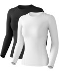 Women Long Sleeve Compression Sun Shirts Workout Athletic Top 2 Pack Xx-small