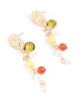 Goldair Gold Multicoloured Beaded & Molten Disc Drop Earrings