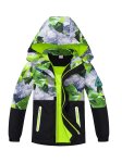 Boys Camouflage Splicing Rain Jacket For Kids Waterproof Coat With Removable Hood Lightweight Hooded Fleece Lined Raincoats Wind