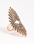 Black Statement Spray Diamante Ring - M l