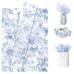Woric 80 Sheets Blue Floral Tissue Paper For Gift Bags Vintage Blue And White Decorative Tissue Paper Bulk For Flowers Packaging