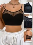 1PC Solid Color Hollow Stretch Mesh Tank Top Bra & With Removable Pads & Women's Lingerie & Underwear