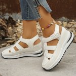 Summer Chic Women's Sandals - Casual Thick Sole Closed Toe With Hook-and-loop Fastener Strap Faux Cover Wedge Heels