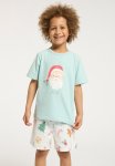 Cotton On Jordan Short Sleeve Pyjama Set - Barber Blue jolly Santa