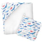 Shark Muslin Hooded Towel With Washcloth By