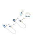 Silver Blue Cubic Zirconia Chain Flower & Huggie Earrings 3-PACK
