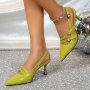 Women's Solid Color Stiletto Heels Elegant Point Toe Buckle Strap Dress Pumps Fashion Slingback Heels