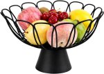 Metal Fruit Basket Black Flower Design With Stand - 30X17.5CM Iron Fruits vegetables Kitchen Rack