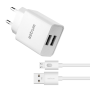 Astrum 5V 2.4A Dual USB Fast Wall Charger + Micro USB Cable - Pro Dual U24 - White