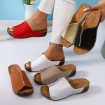 Women's Solid Color Stylish Sandals Platform Slip On Soft Sole Summer Walking Shoes Low Wedge Comfort Shoes
