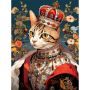Diamond Painting Diy Kit Round Dot - Cat Portrait Royal Crown Red