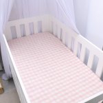 Cot Fitted Sheet Pink And Beige Gingham Check Print