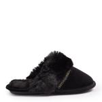 Black Slippers With Chain Detail