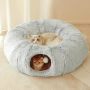 Cat Tunnel Bed For Indoor Cats Warm Plush Cat Play Tunnel With Central Mat Cat Calming Cave With Hanging Ball & 2 Peepholes S-shape