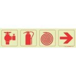 Parrot Photoluminescent 190MM Safety Sign - F3 - Fire Hydrant + Fire Extinguisher + Fire Hose Reel + Arrow Right