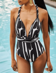 Patterned Wrap Around Swimsuit - White - Large