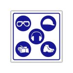 Goggles Hard Hat Ear Protection Gloves And Safety Shoes Safety Sign M084