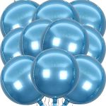 10 Pcs 22 Inch Blue 4D Foil Balloons Blue Party Decorations Big Mylar Foil Balloons Round Sphere Balloon Great For Metallic Ball