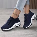 Women's Breathable Knit Chunky Sneakers Casual Lace Up Outdoor Shoes Comfortable Low Top Sport Shoes