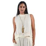 Crochet Stripe Sleeveless Linen Top - Butter L xl